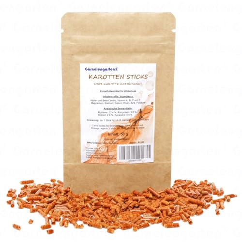 Garnelengarten® Futtersticks (50 g, Karotte) - Futtersticks Futterpellets Garnelenfutter Garnelensticks Wirbellosenfutter Schneckenfutter Krebsfutter Krabbenfutter