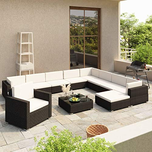 HEYBB 12-TLG. Garten-Lounge-Set mit Auflagen GartenmöBel Set Garten-Essgruppe Balkon Sitzgruppe LoungemöBel FüR Garten Poly Rattan Schwarz