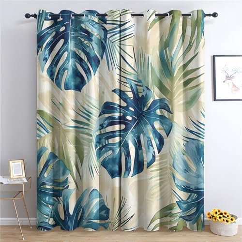 Generisch Blätter Vorhang, Grüne Blätter Gardinen mit Ösen 2er Set Verdunkelungsvorhang, Dschungel Tropischer Vorhänge, Wohnzimmer Schlafzimmer Kinderzimmer Blickdichte vorhänge, 220x215 cm j1&-87