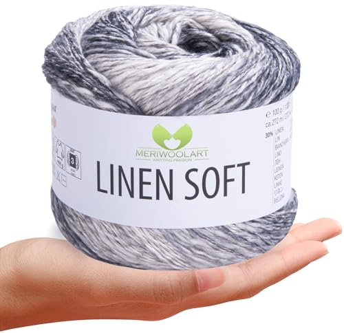 MeriWoolArt® Linen Soft Garn – Premium Naturgarn zum Stricken & Häkeln, 100g Leinengarn Baumwolle Viskose Mischung, atmungsaktiv, weich & umweltfreundlich, ideal für Kleidung, Tücher, DIY 7406