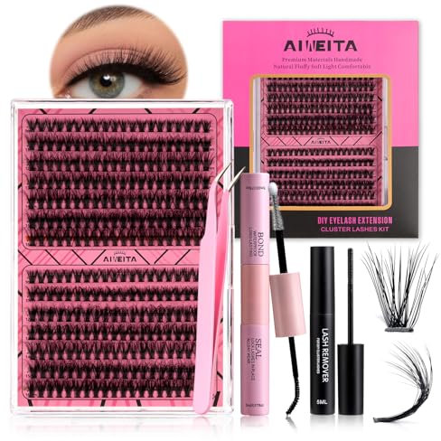 AIWEITA Wimpern Einzeln 40D Künstliche Wimpern Extensions Set 280PCS Wimpern Selbstanwendung DIY Lashes Fluffy Wimpern Cluster Lash Cluster Mit Bond&Seal Und Pinzette Volumen Lash (D Curl,9-16mm)