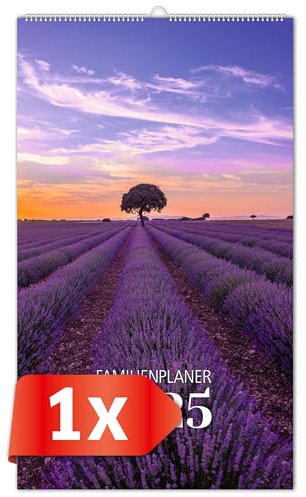 PRIMUS PRINT - Familienplaner 2025 - Familienkalender mit 5 Spalten - 24 x 41 cm Wandkalender - Wandplaner - Monatskalender - inklusive Feiertagen und Ferien - verschiedene Motive [Motiv: Natur]