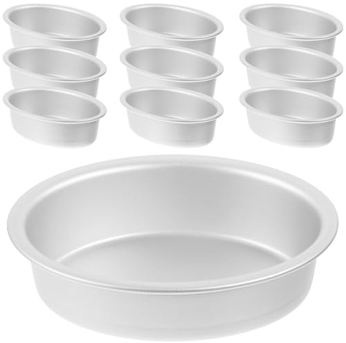 Amosfun 10pcs Aluminium Oval Cake Pans Silver Nonstick 8.6x6.3x2.5cm | Aluminium alloy, easy to clean, resists warping, simple design, for home baking, parties, and daily use.