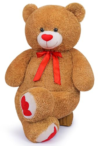 Sausudols Teddybär 110 cm Plüschtier Bär Kuscheltier mit Liebe Herz Geschenke für Kinder Jungen Mädchen Geburtstag Weihnachten Dunkelbraun