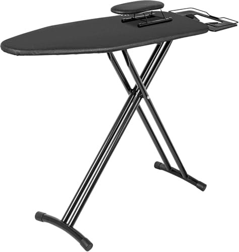 IBVIVIC Planche à Repasser avec Repose-fer 122x38 CM, Table à Repasser Pliable avec Housse Résistante à Chaleur, Planche à Repasser à Hauteur Réglable avec Pieds Antidérapants, Économie d'Espace, Noir