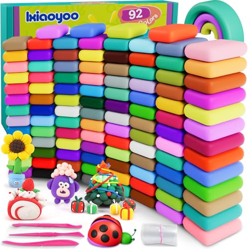 Ixiaoyoo Modelliermasse Lufttrocknend - 92 Farben Knete Lufttrocknend Magischer Knete für Kinder, Geschenk für Jungen und Mädchen im Alter von 3-12 Jahren