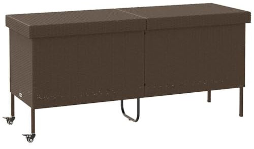vidaXL Gartentruhe mit Rollen Braun 160x55x75 cm Poly Rattan, Garten Auflagenbox, Garten Kissenbox, Kissenbox, Auflagenbox, Outdoor Kissenbox