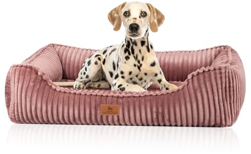 Knuffelwuff orthopädisches Hundebett aus Breitcord Sedona M-L 85 x 63cm Rosa | Abnehmbarer Bezug | waschbar | für große, mittelgroße und kleine Hunde