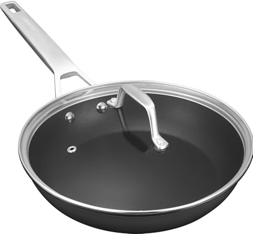 MSMK 28cm Non Stick Frying Pan with Lid, Long Lasting Forged Aluminium Frying Pan, Wok Non Stick, Scratch-Resistant, Induction Compatible, Stainless Steel Handle