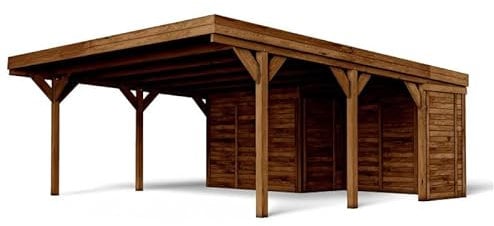 CERLAND Carport Double en Bois 39 m² avec annexe Léon 604x649x269 cm