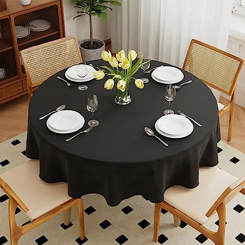 Zdada Schwarz Abwaschbar Tischdecken Rund Ø180cm Polyester Tischdecke, Kratzfest, Fleckschutz Tischtuch Outdoor Tischwäsche für Garten, Esszimmer, Feiern und Haushalt