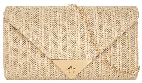 Meliyya Pochette en velours pour femme - Sac de soirée - Sac de mariage élégant - Sac à bandoulière - Petit sac à bandoulière, Paille A, couleur naturelle
