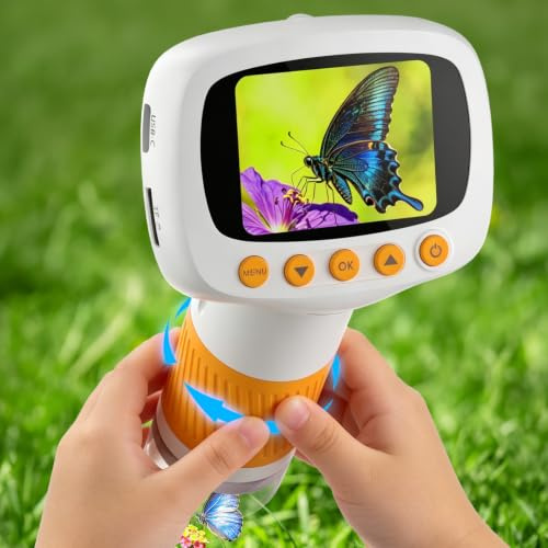 Pocket Kids Microscope for Over 3 Years Old, 1000X Handheld Microscope for Kids w/2''IPS Digital, Photo Video Mini Portable Microscopes, Science Edu Digiscope,Christmas Birthday Gifts for Kids