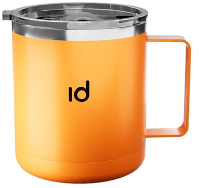 IceDrop® Edelstahl Thermo Tasse [330ml] I Thermobecher mit Deckel – 100% Auslaufsicher I Kaffeebecher to Go für 12 Stunden heiße oder kalte Getränke I Thermobecher mit Henkel - Reisebecher - Orange
