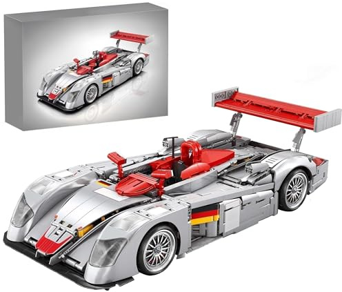 MOCSETS Technik Auto für R8 LMP 2000 Le Mans Rennauto, Modellauto-Bausatz im Maßstab 1:10, Klemmbausteine Rennwagen aus 2426+ Teile (Keine Motor)
