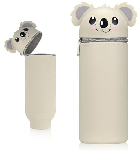 Kawaii Silikon Federmäppchen, 2 in 1 Schulmäppchen, Tier-Bleistifthalter, geeignet für Jungen und Mädchen, Büro-Mäppchen (Koala)