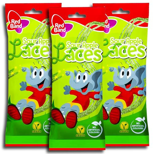 3 er Pack Red Band Sour Apple Laces 3 x 100g Fruchtgummi mit Schnüre mit Apfelgeschmack