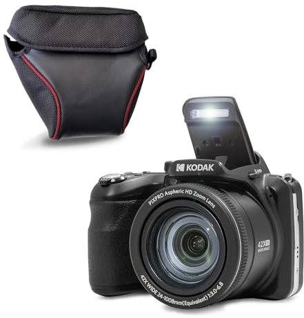 KODAK Pixpro AZ425 Appareil Photo Bridge 20 MP avec Zoom Optique 42x + Étui de Protection – Vidéo Full HD 1080p, Grand Angle 24 mm, Stabilisateur, Écran LCD 3 – Noir