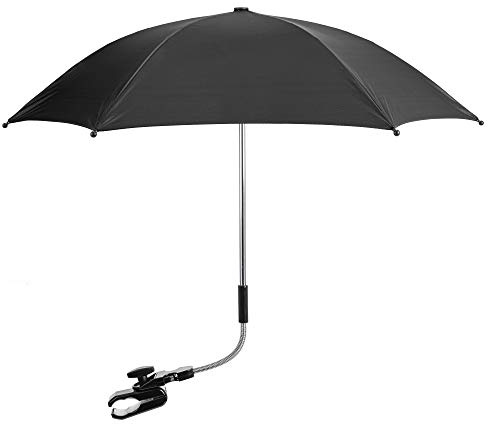 Pushchair Parasol Compatible with Venicci, Universal Pram Parasol with 50+ UV Protection, Baby and Infant Sun Umbrella for Buggy, with Adjustable Fixing Clamp, Clip on Stroller Umbrella (Black)