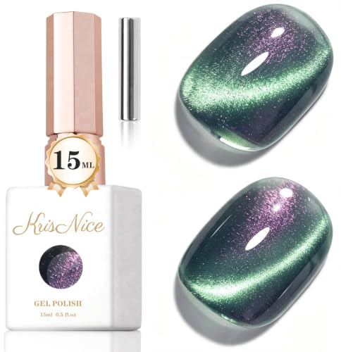 KRISNICE UV Nagellack Cat Eye 15 ML, PolarlichternGellack mit Magnet, Cat Eye Uv Gel, Glitter Gelnagellack Soak Off Reflective Gel Magnetic Nail Polish für Frauen und Mädchen (Polarlichtern-MY022)