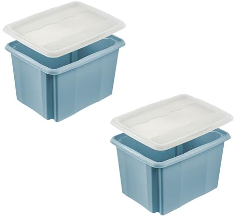 keeeper emil 2x Aufbewahrungsbox mit Dreh-/Stapelsystem, inkl. Deckel emilia, 30 l, Nordic Blue