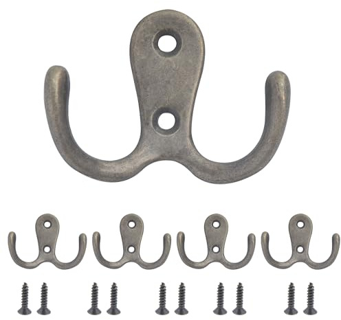 SZWLJ 5 pièces de Patère Murale double Rétro | Patere Porte Manteau en métal à double branche fixée au mur avec des vis, Crochet Manteau pour usage intérieur