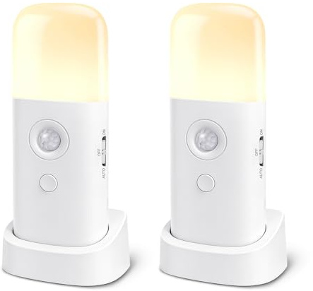 AMFUN 2 Stück Bewegungsmelder Nachtlicht für den Innenbereich, 2000mAh Nachtlicht mit Bewegungsmelder, 5 Einstellbare Helligkeit, Wiederaufladbar, für Schrank, Kleiderschrank, Schlafzimmer, Treppe