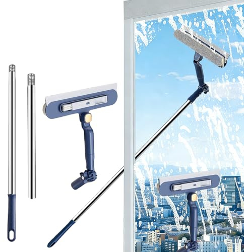 Fensterputzer 2-in-1, Teleskop Fensterwischer (bis 120cm) Abzieher und Wischer 180° Grad drehbar,für Fenster, Fliesen, Spiegel, Dusche