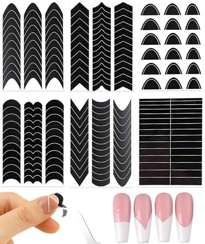 CATZUM 6PCS Francese Adesivi Unghie Nails Art, Fogli French Adesivi Per Manicure, Stickers Unghie Autoadesivi, Accessori Unghie, Stencil per Manicure Francese
