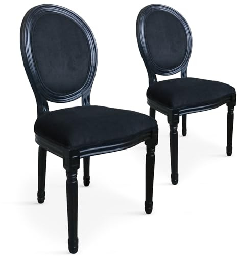 Louis XVI Set mit 20 Medaillon Stühlen, Samtbezug Schwarz