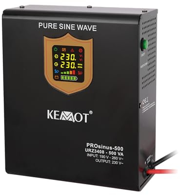 Notstromversorgung KEMOT PROsinus-500 URZ3408 Wechselrichter Reiner Sinus Ladefunktion 12V 230V 500VA/300W, schwarz
