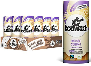 koawach Schoko Dink in versch. Geschmacksrichtungen – Trinkschokolade Koffein Kakao Getränk Dose Guarana Schokolade Energy Drink Bio Fairtrade (12 x 235 ml) (12 x 235ml, Weisse Schoko)