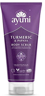 Ayumi Turmeric Body Scrub | Brightening Body Scrub with Papaya Extract | Revitalises Dull & Dehydrated Skin | Hydrating Cleanser with Argan Oil | Scrub for Women & Mens Skincare Rituals |200 ml