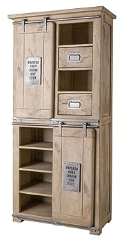 MASSIVMOEBEL24.DE Railway Schrank 80x45x175 Mango, Farbe:beige lackiert, Größe:80x45x175 cm (BxTxH)