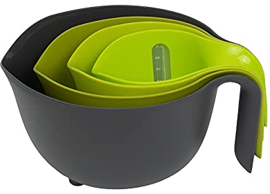 CALITEK Mixing Bowl Set of 4 Non Slip Base for Baking Cooking Food Preparation Nesting Design BPA Free Colander Measuring Jug Set Dishwasher Safe