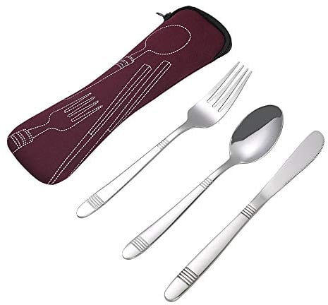 Callyne 3-Piece Stainless Steel Travel Camping Cutlery, Travel Knife Fork Spoon Set with Case, F