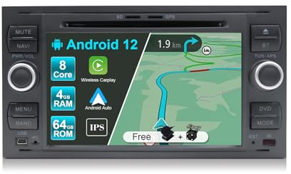 JOYX Android 12 Autoradio Passt für Ford C-Max/Focus/Galaxy/S-Max/Transit/Mondeo - 2 Din - Kamera + MIC - Eingebaut Carplay/Android Auto - Rückfahrkamera + MIC - Lenkradsteuerung Fast-boot 360-CAM DAB