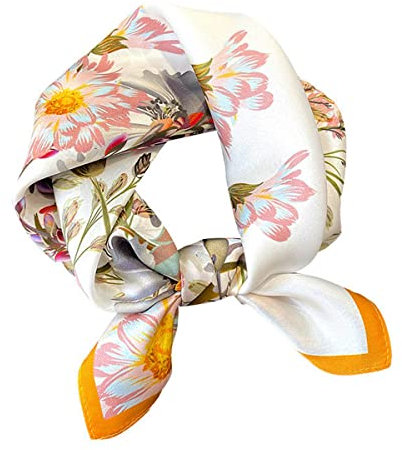 Aufeel Damen-Halstuch aus 100 % reiner Maulbeerseide, klein, quadratisch, Seide, Kopftuch, ca. 53 x 53 cm, gelb, Small