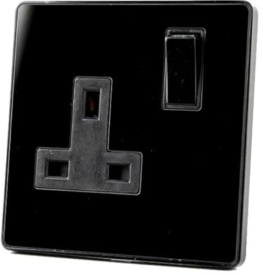 WK Electrical - Glass Screwless - 13A Single Switched Socket- BLACK
