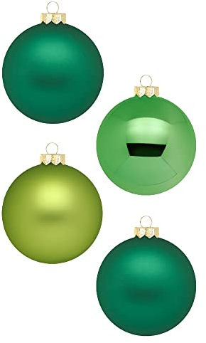 Weihnachtskugeln 12 STK 8cm | Schöne Christbaumkugeln aus Glas | Große Kugeln in Karton-Box | Christbaumschmuck Weihnachtsbaumschmuck Weihnachtsbaumkugeln (Evergreens | Dunkelgrün Hellgrün)