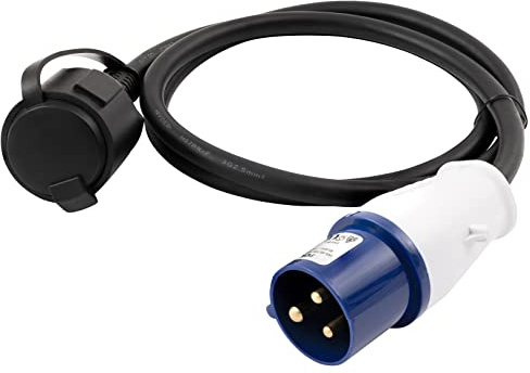 McPower Cable Adaptador CEE de 1,5 m, Conector CEE a Conector de protección de Contacto con Tapa Protectora, 230 V, 16 A, IP44, H07RN-F 3 x 2,5 mm², Adaptador de Corriente para Exteriores