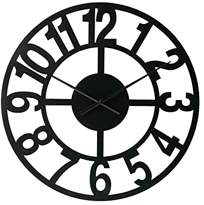 LW Collection Wanduhr Jannah Schwarz 80cm - Große industrielle Wanduhr Metall - Moderne Wanduhr - Leises Uhrwerk - Stille Uhr