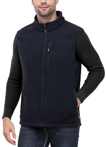 Outdoor Ventures Gilet in pile da uomo Full Zipp, caldo gilet da uomo, senza maniche, con 5 tasche, Atumngsaktivaktiven, per escursioni, campeggio, Blu mare, L