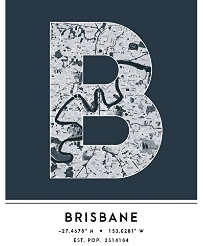 Wee Blue Coo Brisbane Australien Stadtplan Marineblau Ungerahmter großer Druck 46x61 cm