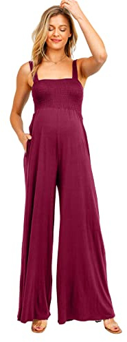 Damen Schwangerschafts-Overall, ärmellos, mit gesmoktem Hals und Taschen, Magenta, XL