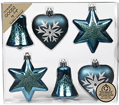Inge-glas Weihnachtskugeln Formen dekoriert Kugeln Kunststoff 9cm 6er Set Petrol türkis Emerald