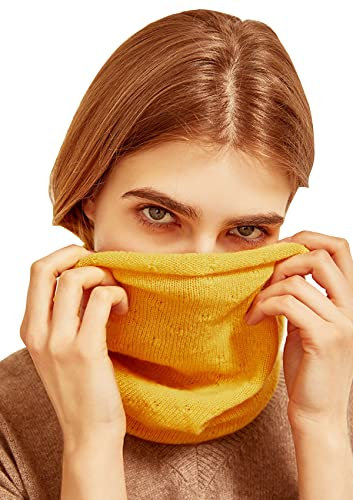 Frauen Mädchen Schlauchschal 100% Kaschmir, Damen Weich Warm Gestrickt Loop Schal Solid Farbe, Winter Strick Halswärmer Rundschal Winddicht Strickschal, Geschenke für Mutter, Frau, Tochter Yellow