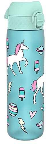 ION8 Trinkflasche, 500 ml, Auslaufsicher, Einhandöffnung, Sichere Verriegelung, Spülmaschinenfest, BPA-frei, Tragegriff, Klappdeckel, Leicht zu Reinigen, Klimaneutral, Einhorn-Design