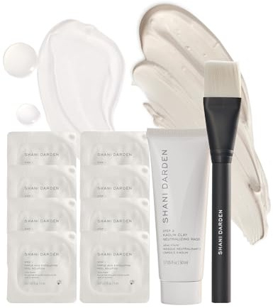 SHANI DARDEN SKIN CARE Triple Acid Peel, 2-Step Exfoliating Face Peel Treatment (8 Peels) with Mandelic, Lactic/Glycolic Acids, and Kaolin Clay Neutralizing Mask (1.69 fl oz) & Brush