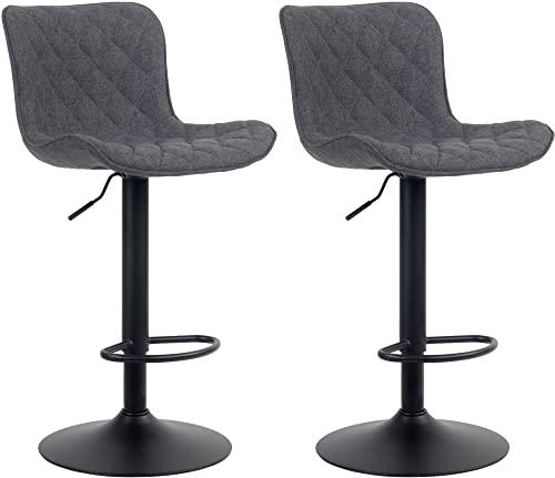 CLP 2er Set Barhocker Emma - Höhenverstellbare Barstühle - 360° Drehstühle Mit Rückenlehne Für Küche Und Bistro, Farbe:schwarz, Material:Stoff